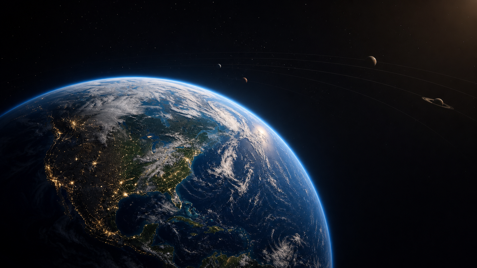 La Tierra como centro de un sistema solar cinematográfico proyectado hacia el futuro